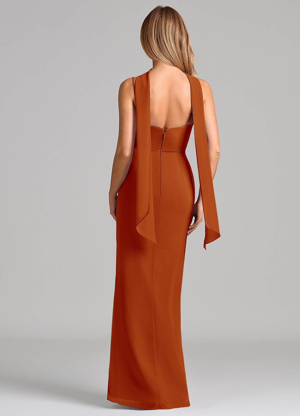 Calandra Sheath Scoop-Neck Chiffon Bridesmaid Dress in Paprika