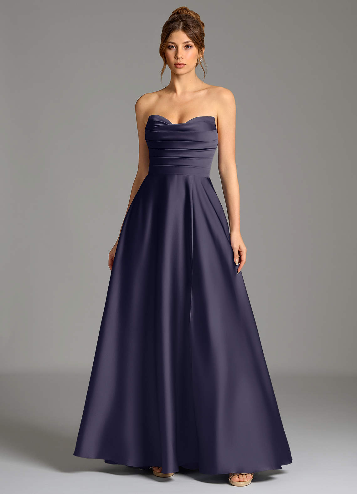 Ayla A-Line Sweetheart Stretch Satin Bridesmaid Dress in Stormy