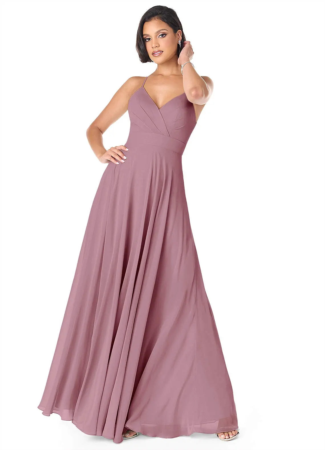 Avelina A-Line V-Neck Chiffon Bridesmaid Dress in Vintage Mauve