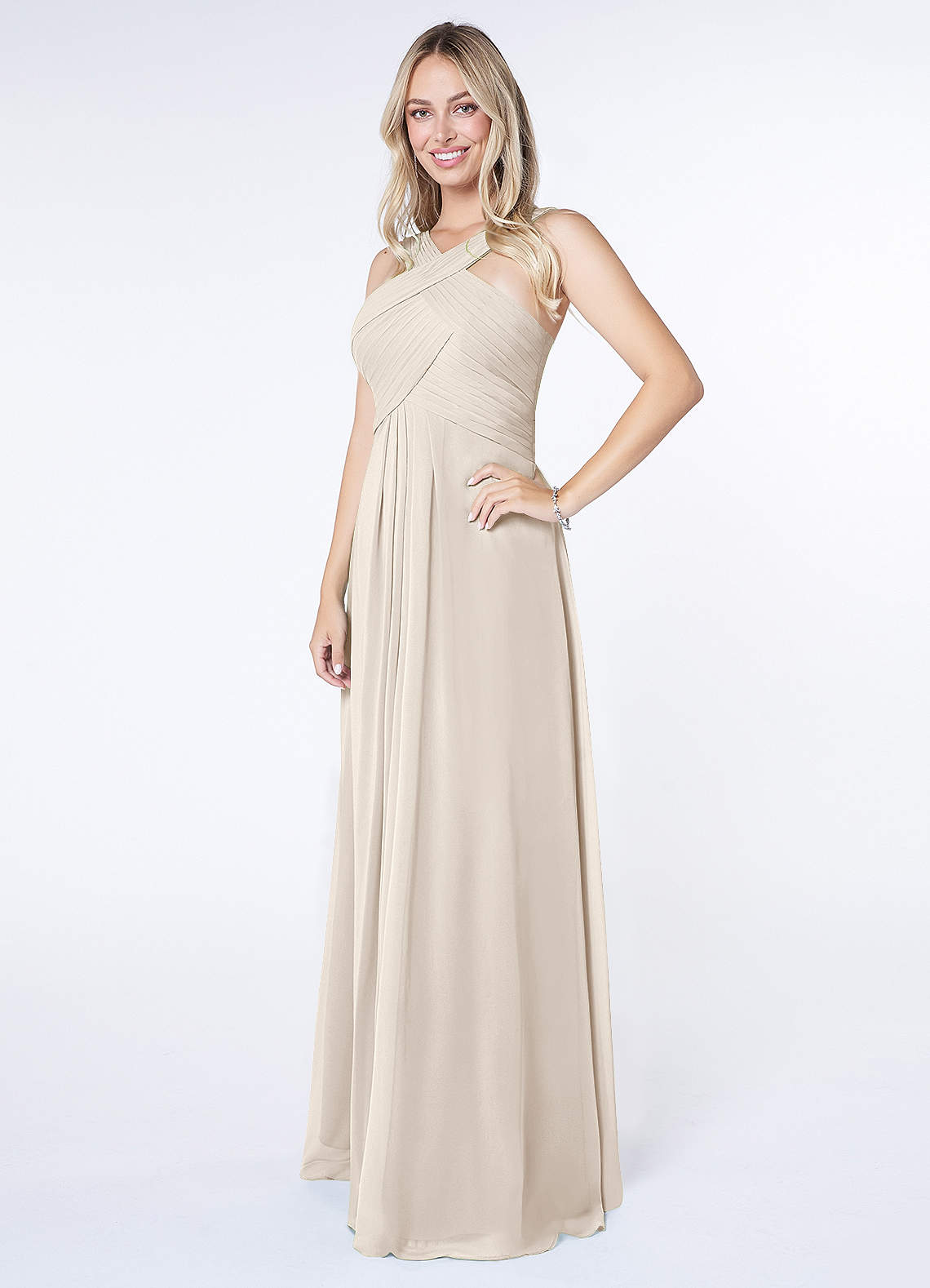 Kaleigh A-Line Halter Chiffon Bridesmaid Dress in White Alabaster