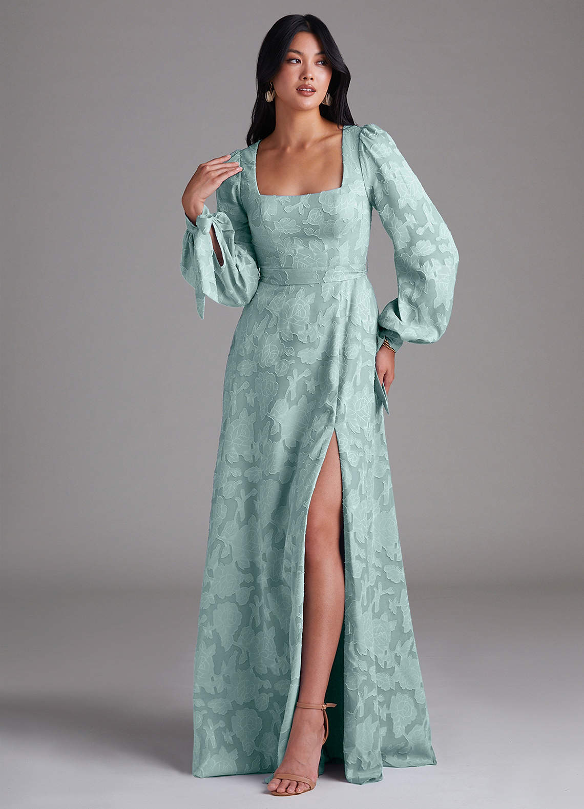 Leonia A-Line Square-Neck Stretch Satin Bridesmaid Dress in Mist