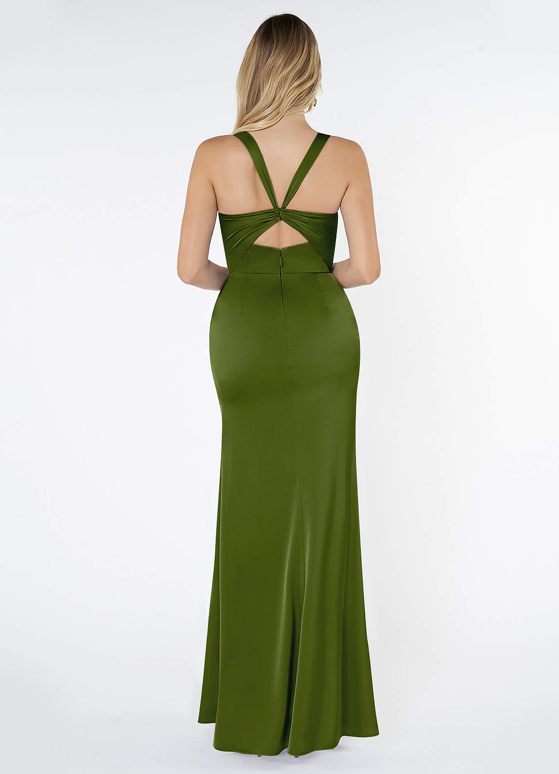 Mero Mermaid Square-Neck Stretch Satin Bridesmaid Dress in Juniper