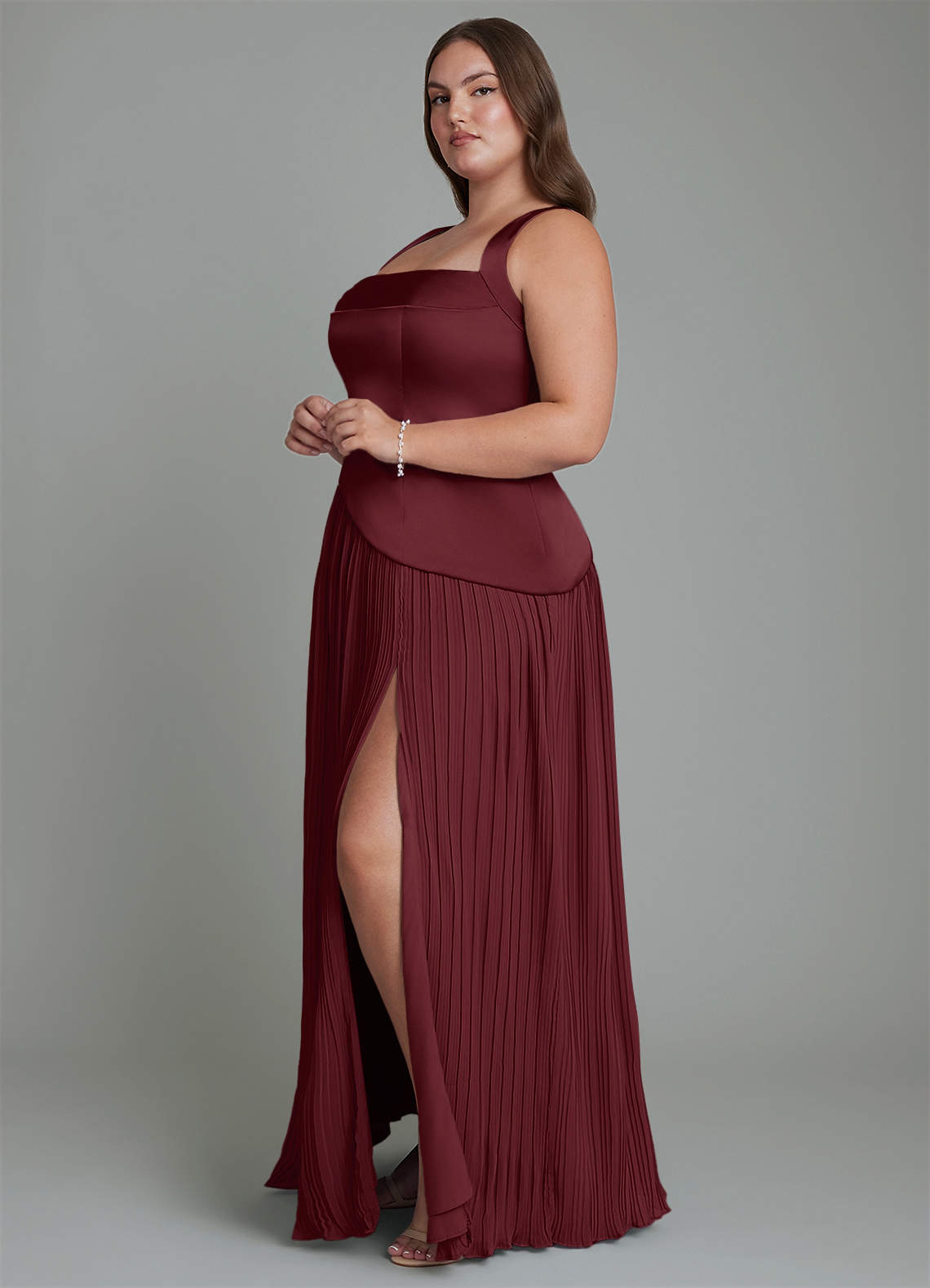 Stephanie A-Line Square-Neck Stretch Satin and Chiffon Bridesmaid Dress