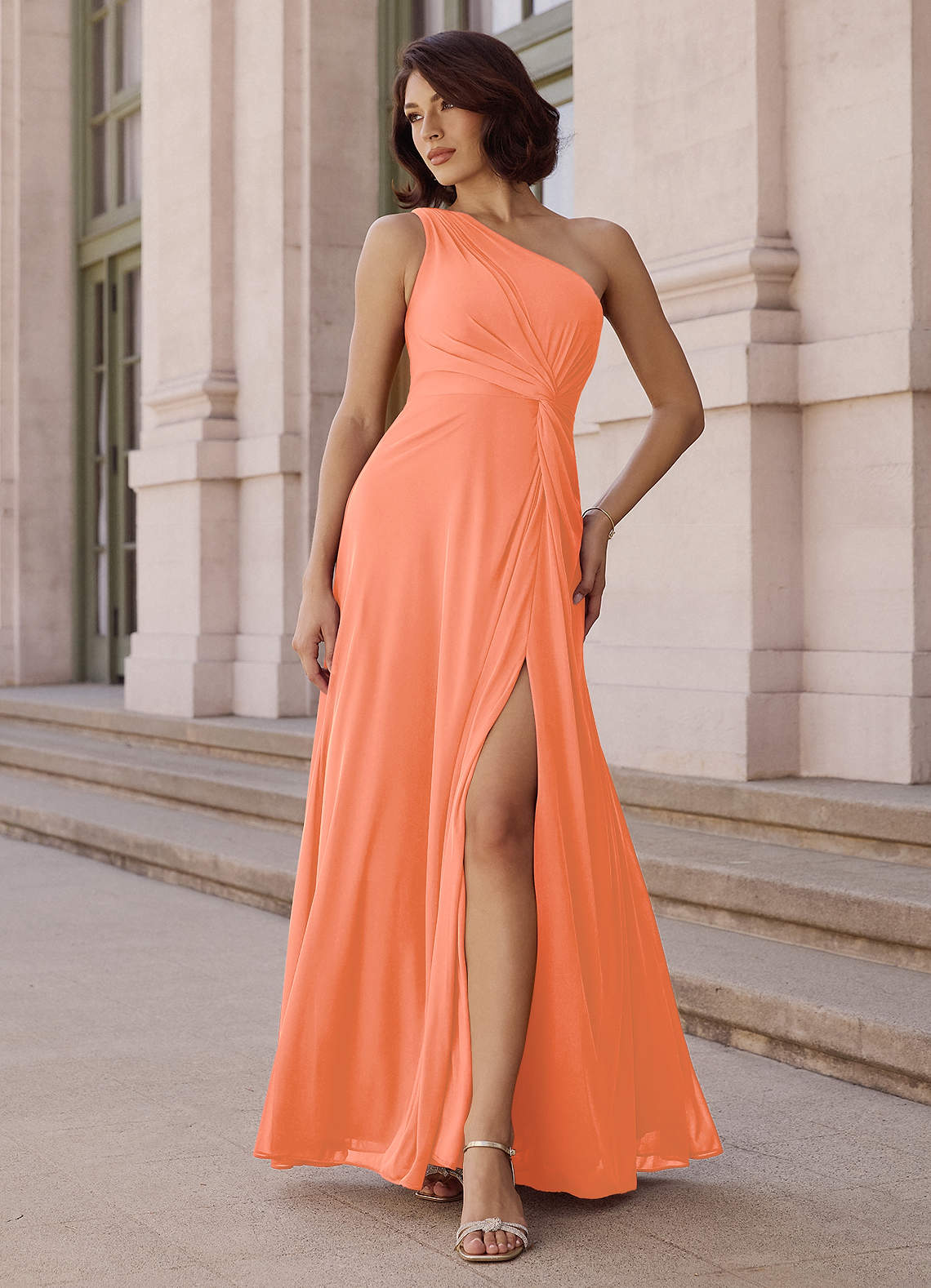 Brooke A-Line One-Shoulder Chiffon Bridesmaid Dress in Sunset