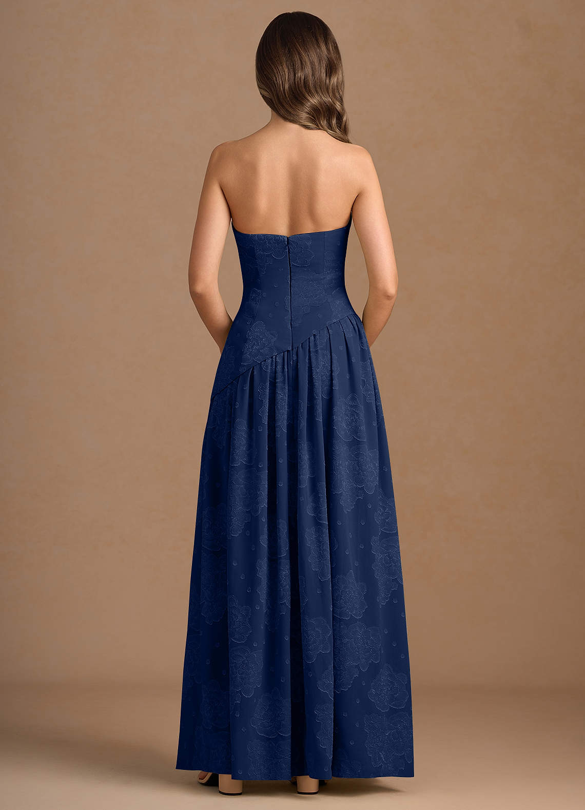 Marcella A-Line Corset Chiffon Burnout Wedding Guest Dress in Navy