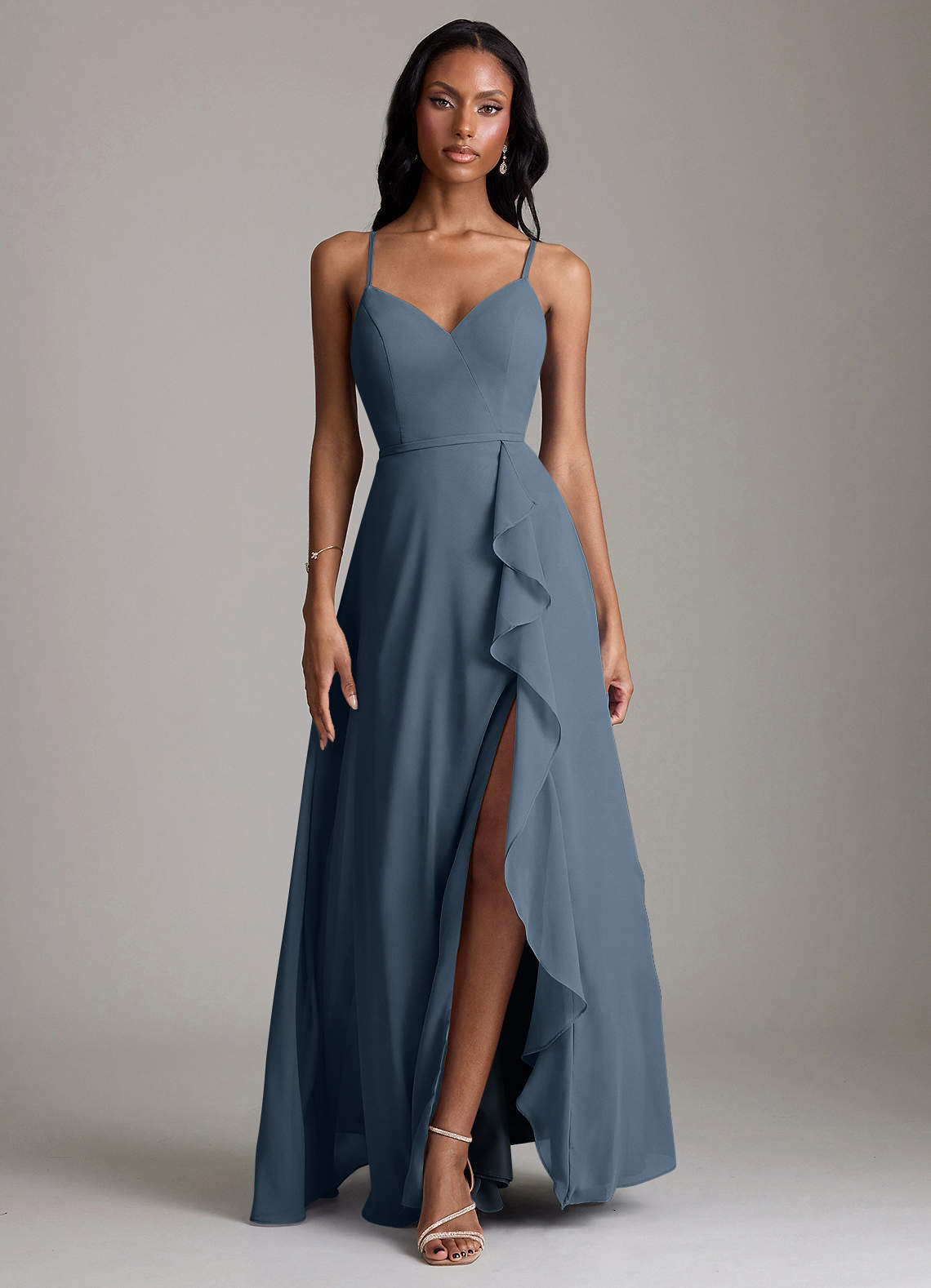 Naeem A-Line V-Neck Chiffon Bridesmaid Dress in Neptune