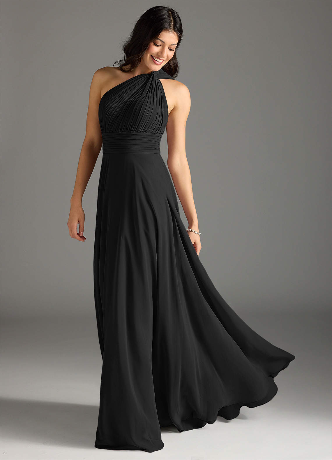 Charlize A-Line One-Shoulder Chiffon Bridesmaid Dress in black