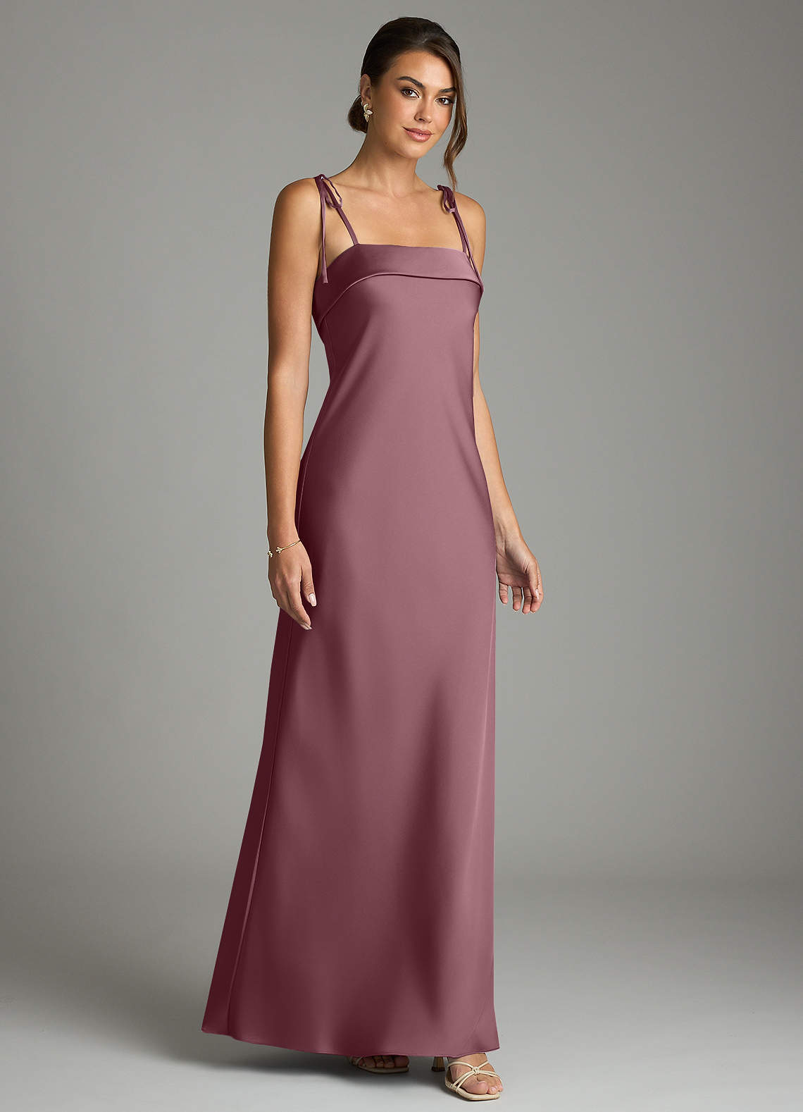 Ellia Sheath Straight-Neck Stretch Satin Bridesmaid Dress in Amethyst