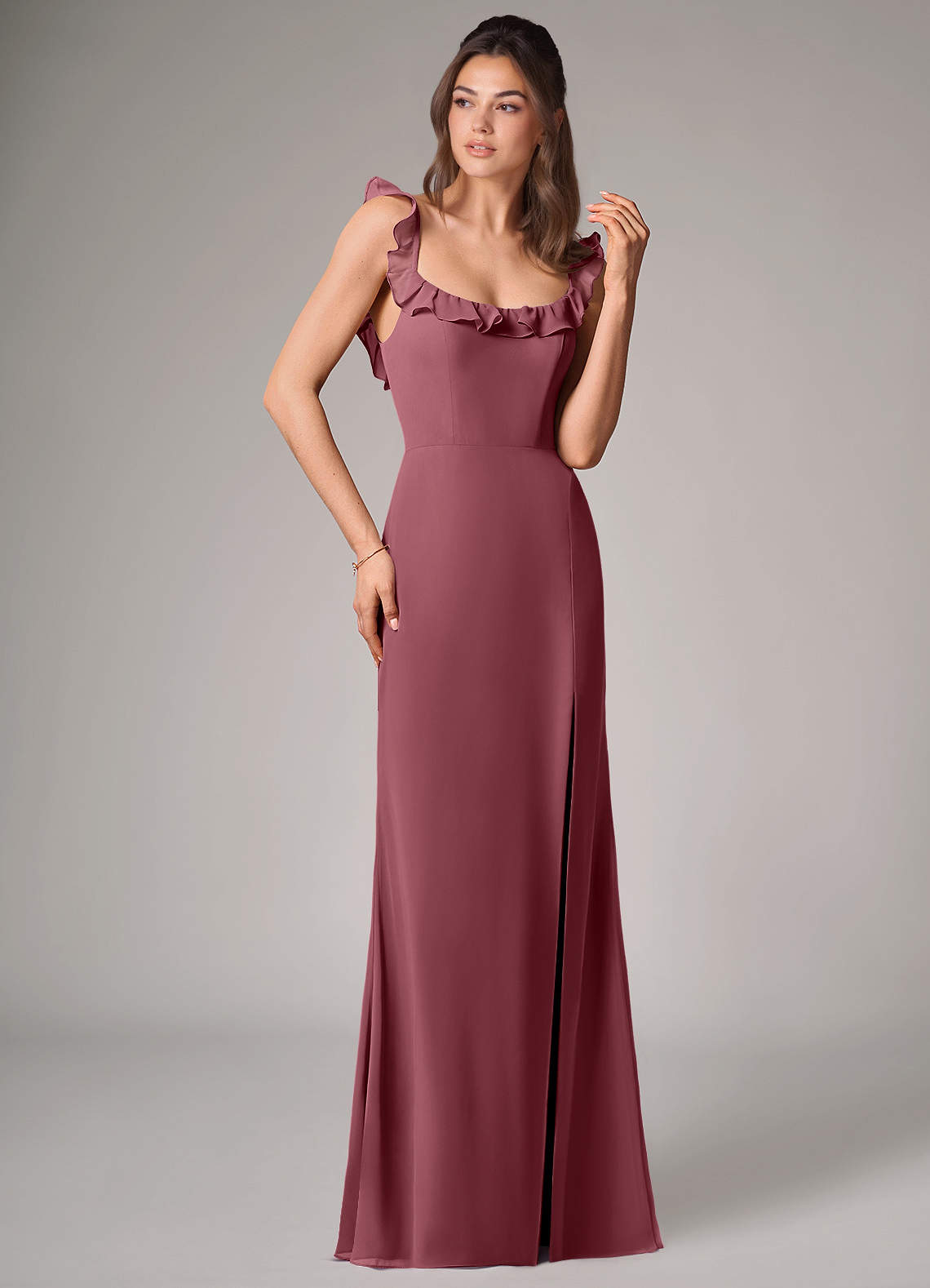 Callie Mermaid Scoop-Neck Chiffon Bridesmaid Dress in Desert Rose