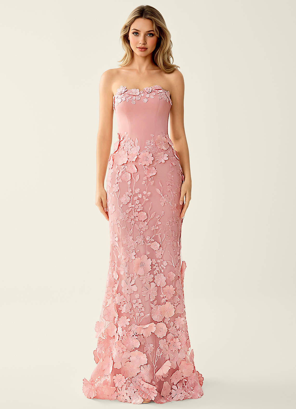Wrensincia Mermaid Strapless Crystal Linen Satin Evening Dress in Pink