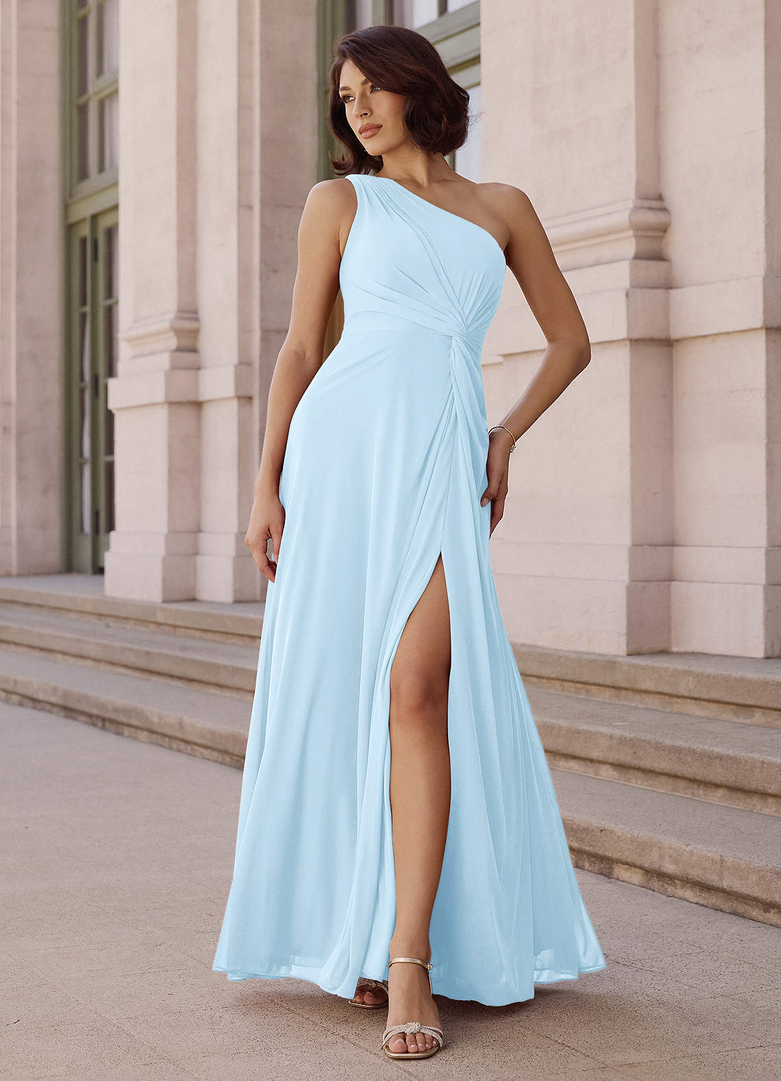 Brooke A-Line One-Shoulder Chiffon Bridesmaid Dress in Sky Blue