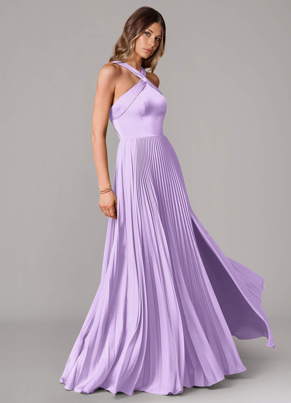 Afra A-Line Halter-Neck Stretch Satin Bridesmaid Dress in Lilac