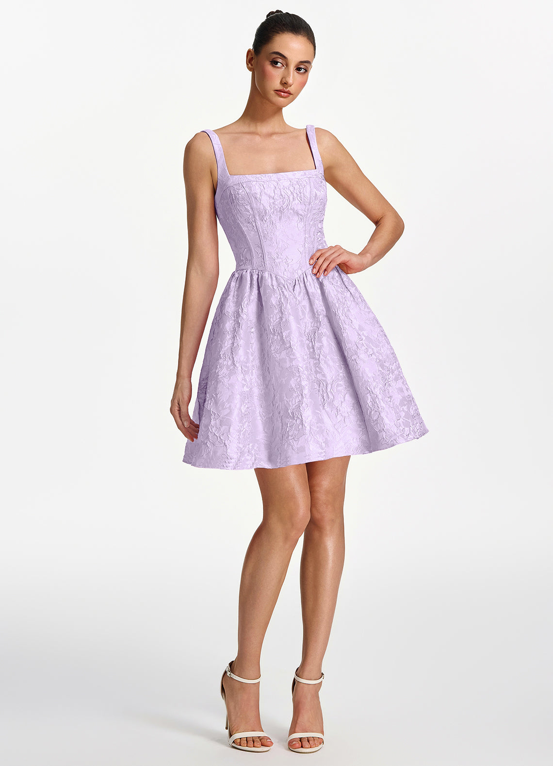 Lionelle Skater Mini Square-Neck Jacquard Prom Dress in Light Purple - photo 5