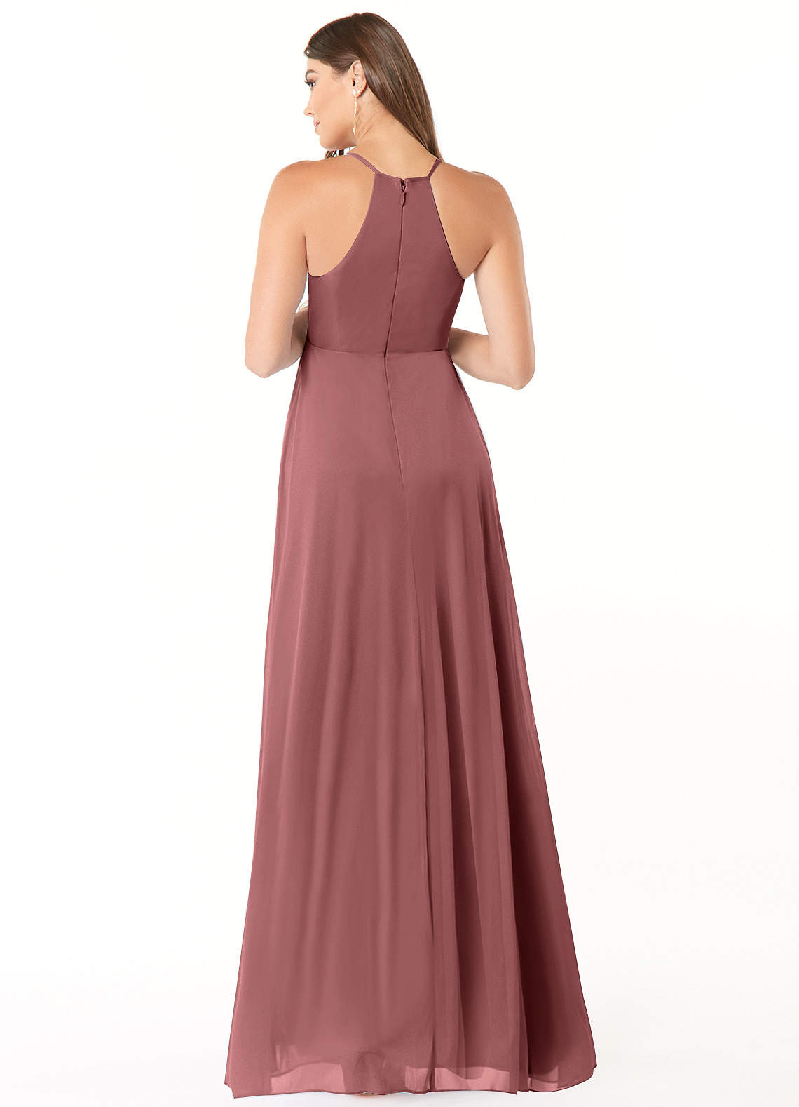Annabelle A-Line V-Neck Mesh Bridesmaid Dress in Desert Rose