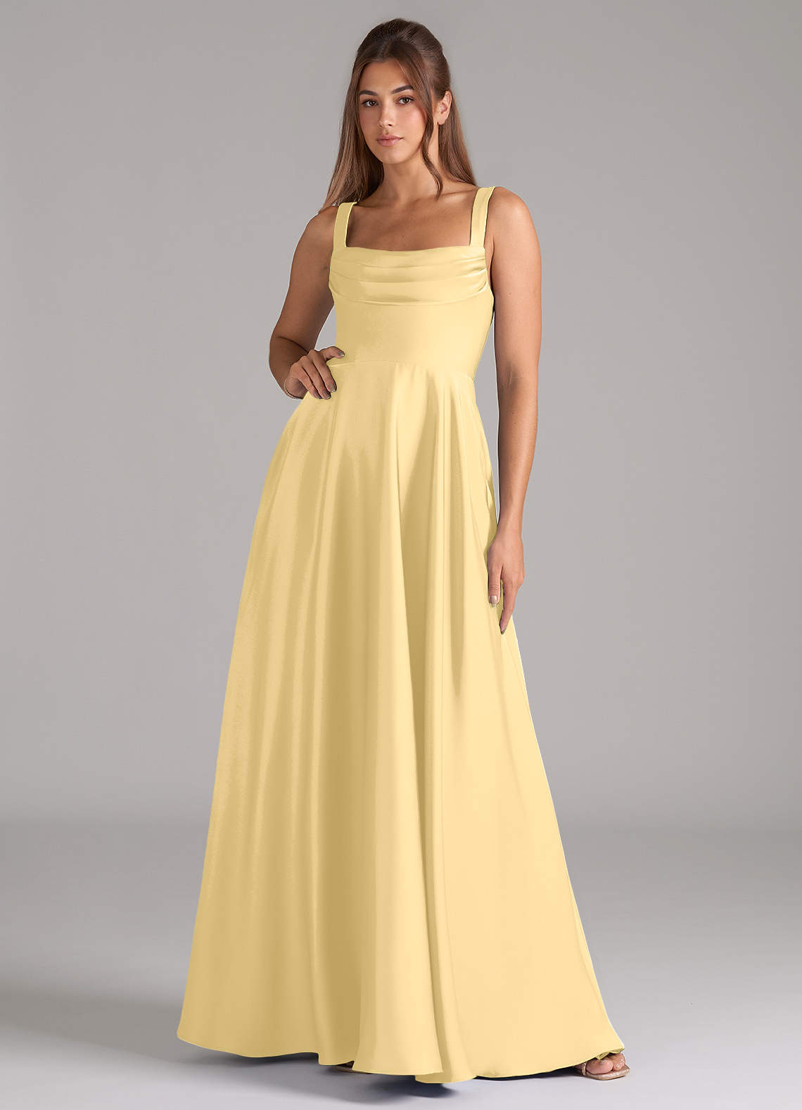 Shaude A-Line Square-Neck Stretch Satin Bridesmaid Dress in Butter