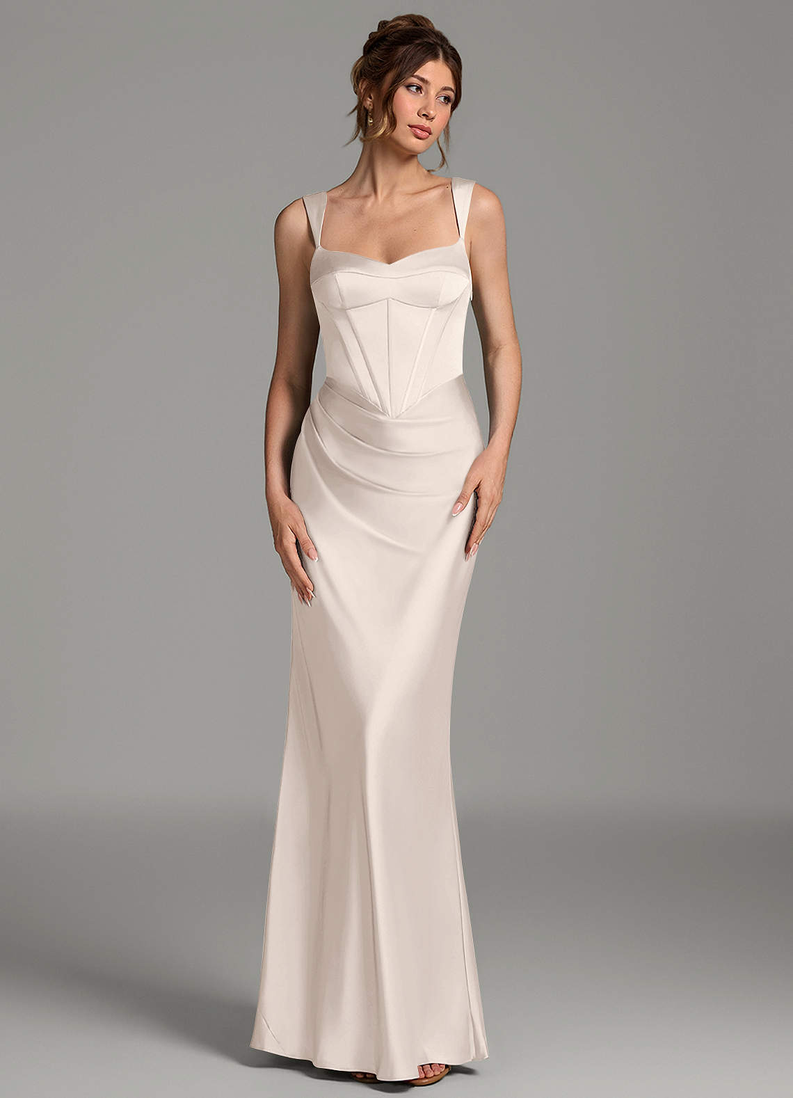 Mela Sheath Sweetheart Stretch Satin Bridesmaid Dress in White Alabaster