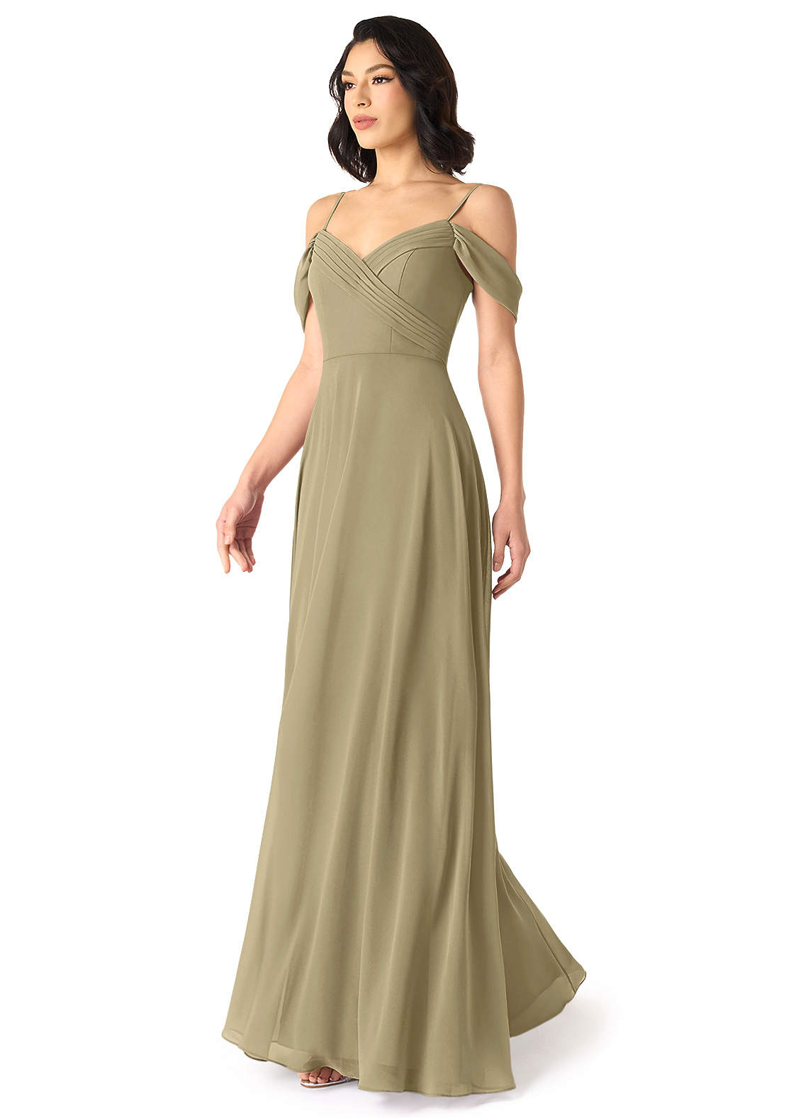 Tancie A-Line Off-the-Shoulder Chiffon Bridesmaid Dress in Moss Green