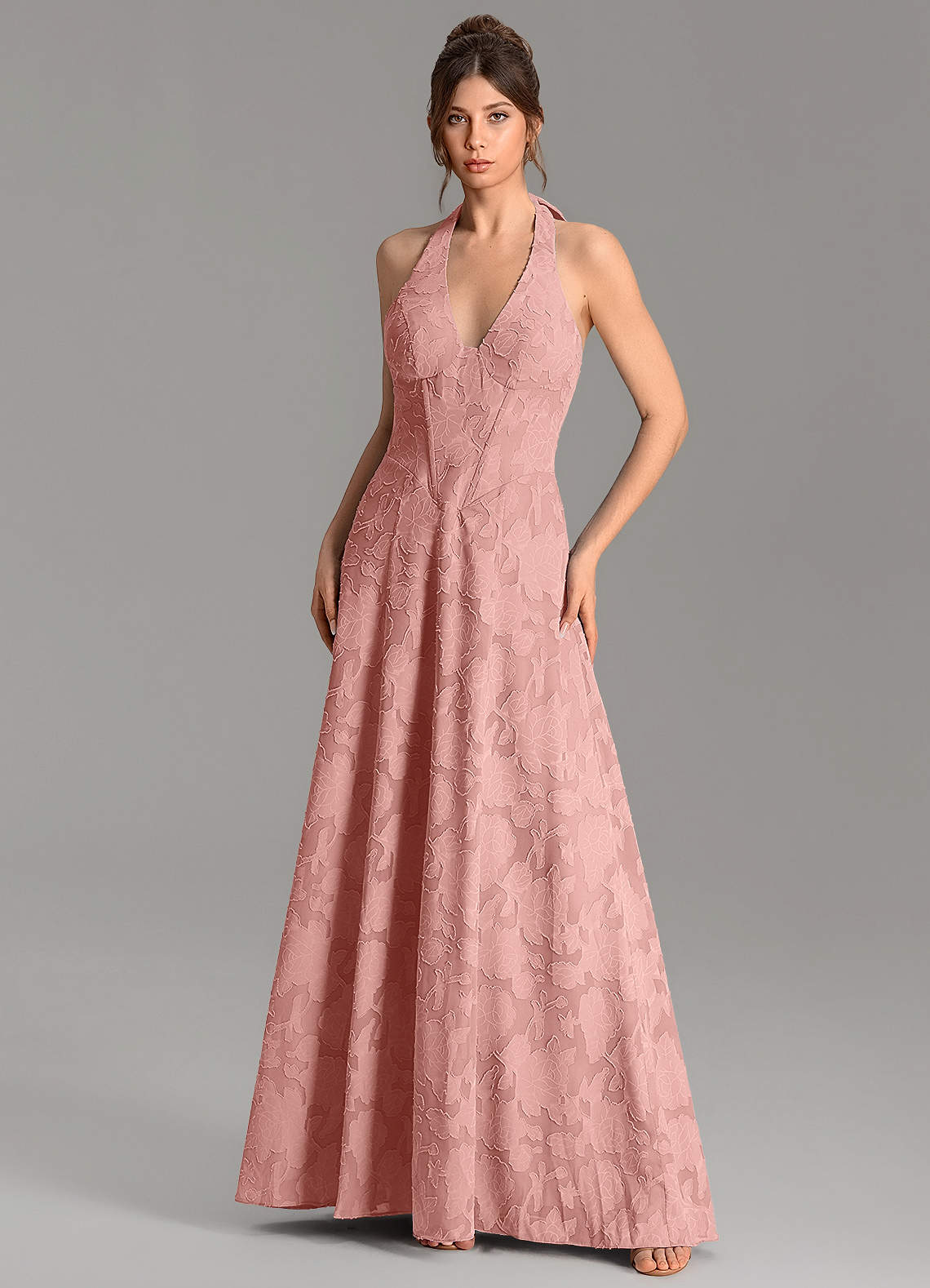 Nia A-Line V-Neck Floral Burnout Bridesmaid Dress in Rosette