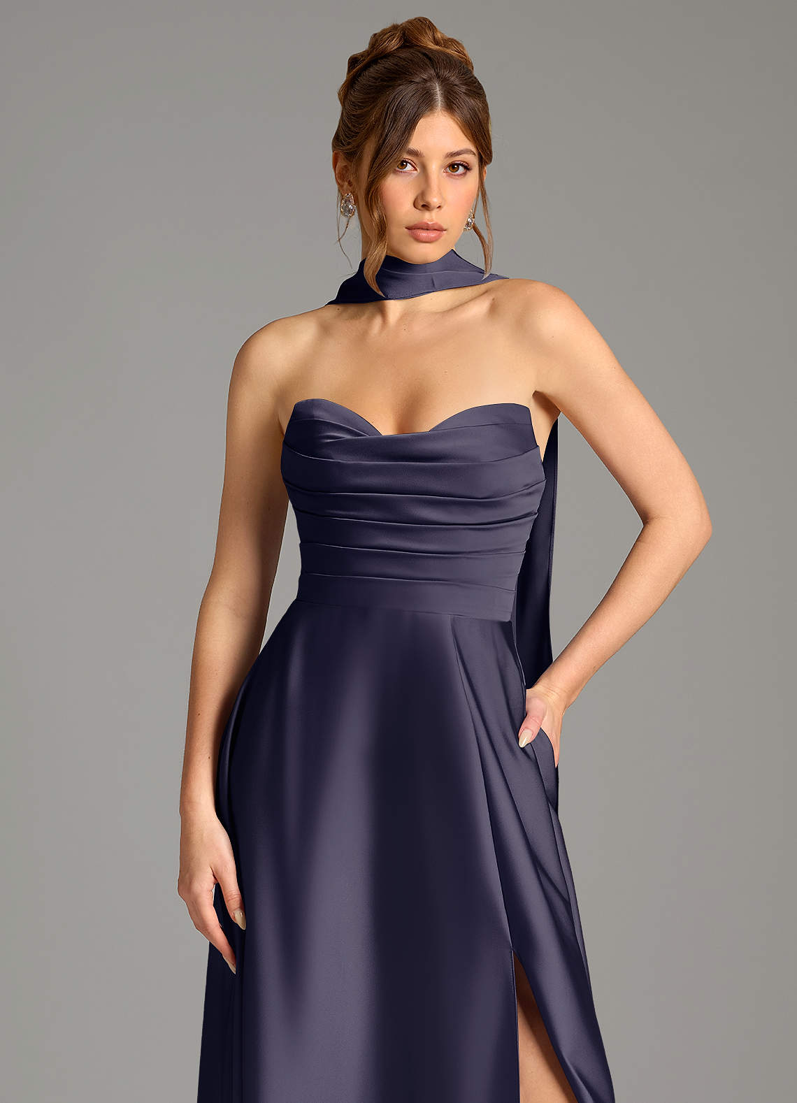 Ayla A-Line Sweetheart Stretch Satin Bridesmaid Dress in Stormy