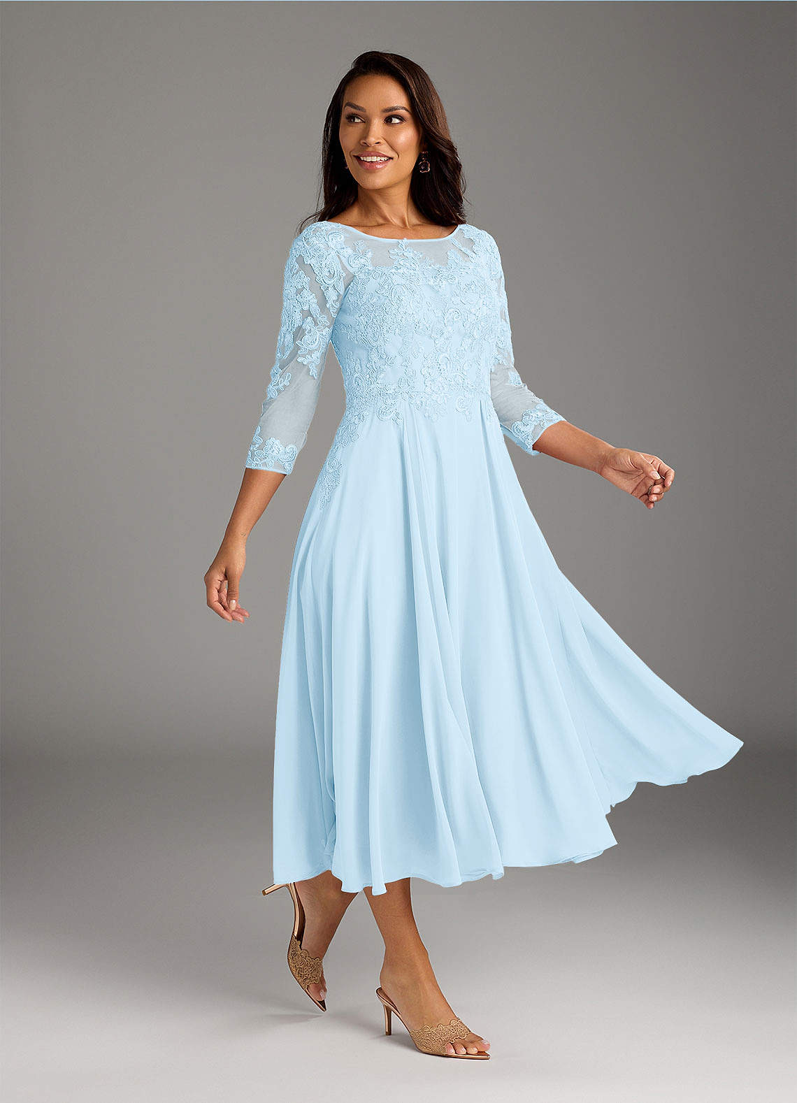 Marge A-Line Scoop-Neck Chiffon and Lace Mother of the Bride Dress in Sky Blue