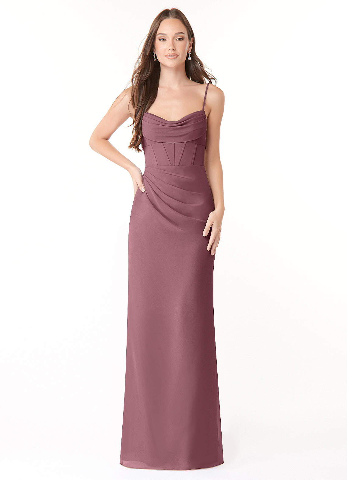 Mai Sheath Cowl-Neck Chiffon Bridesmaid Dress in Amethyst
