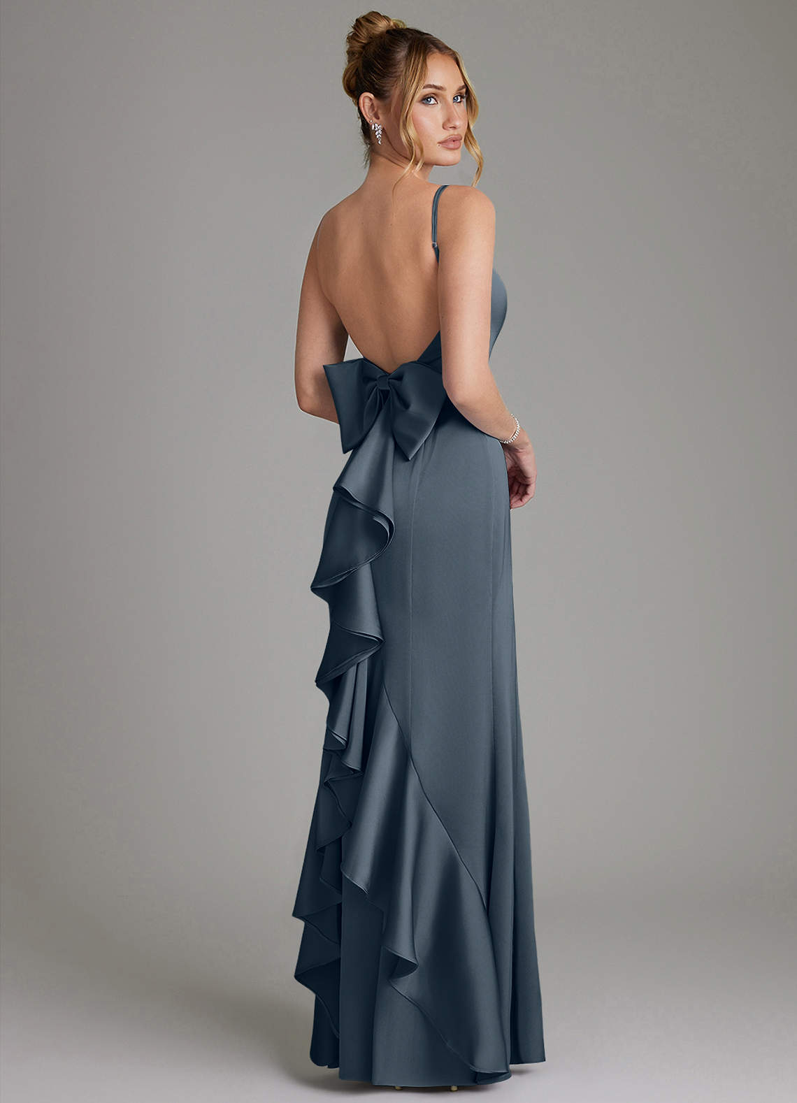 Zherra Mermaid Scoop-Neck Stretch Satin Bridesmaid Dress in Twilight