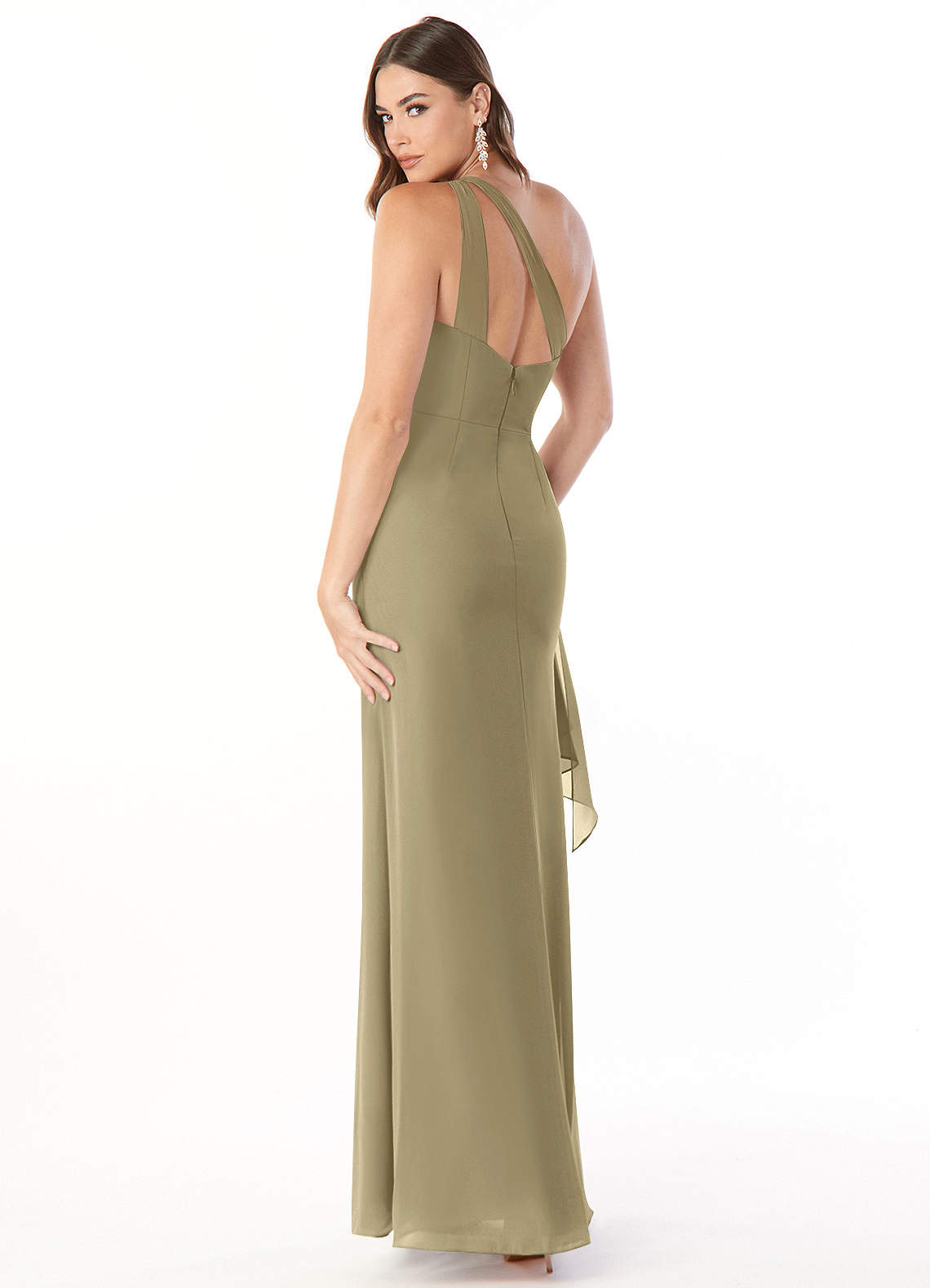 Maive Sheath One-Shoulder Chiffon Bridesmaid Dress in Moss Green