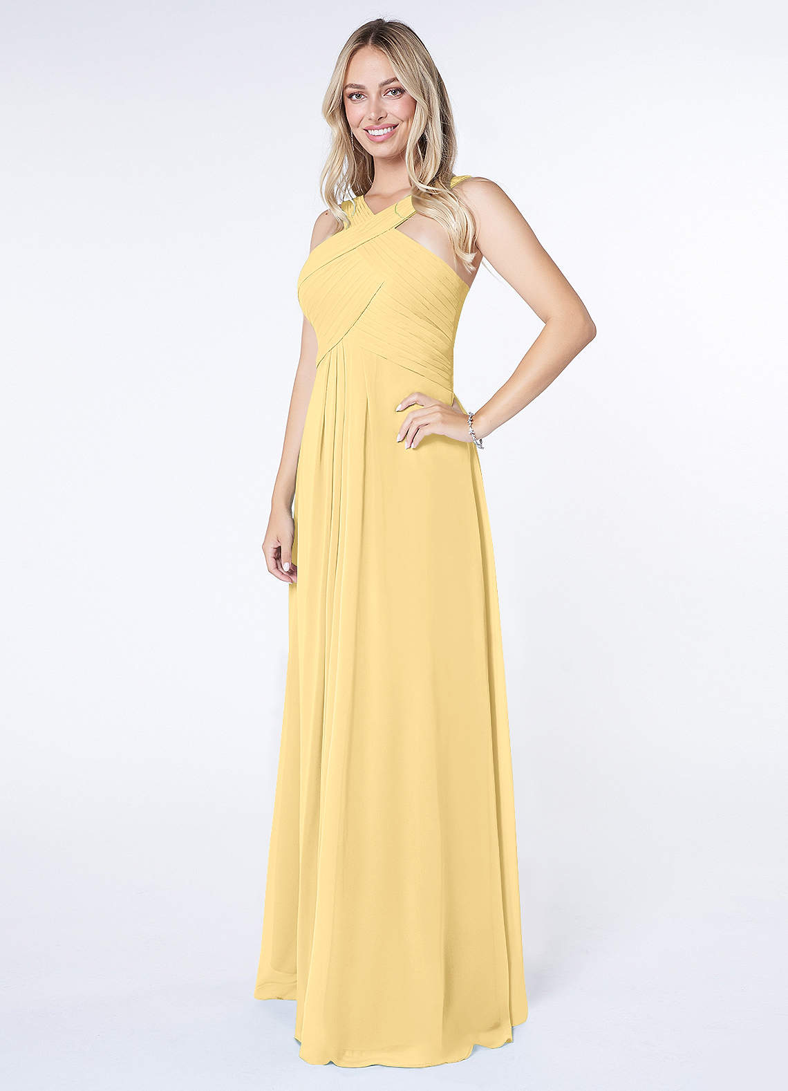 Kaleigh A-Line Halter Chiffon Bridesmaid Dress in Butter