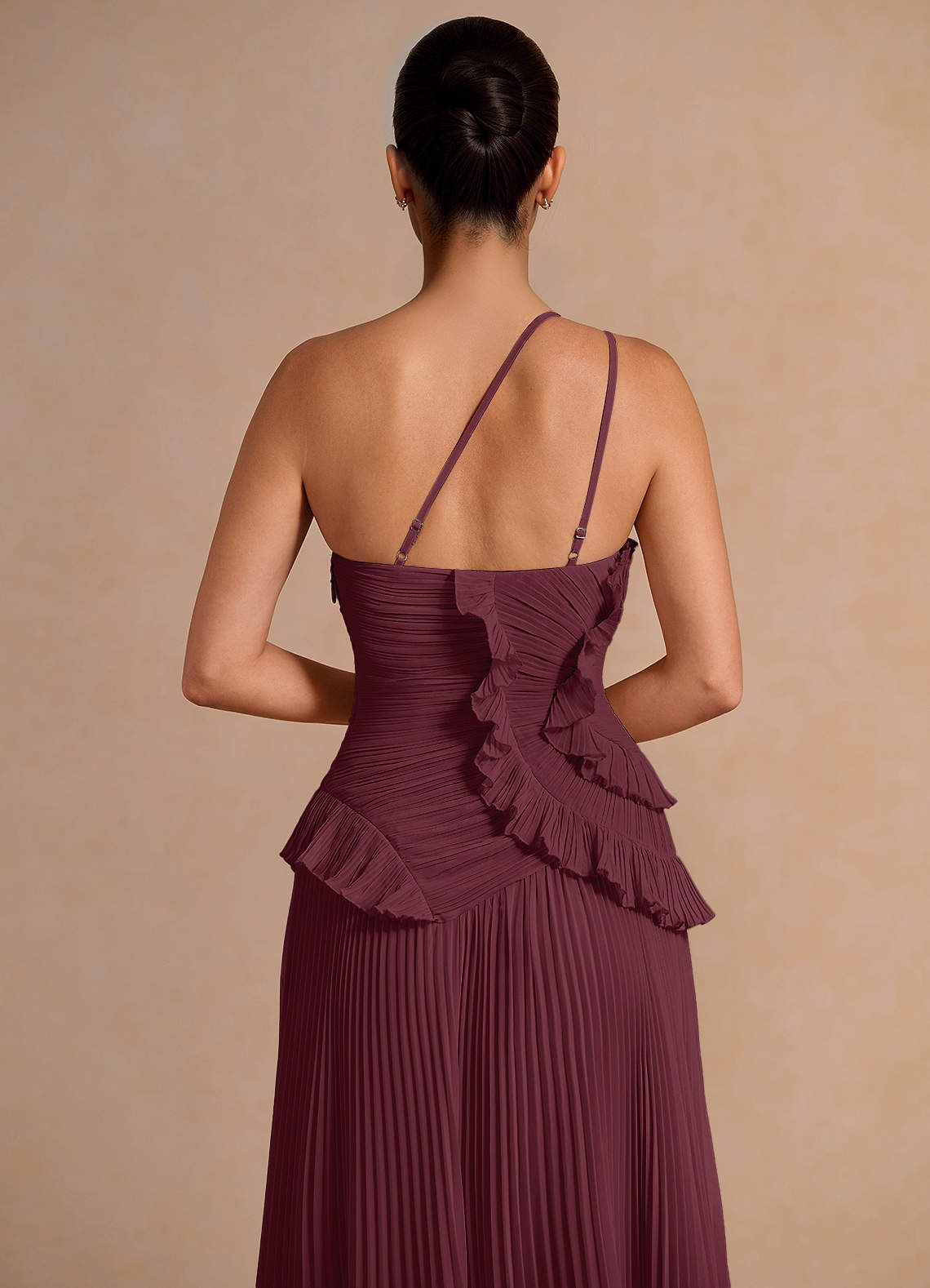 Melody A-Line One-Shoulder Chiffon Evening Dress in Wine