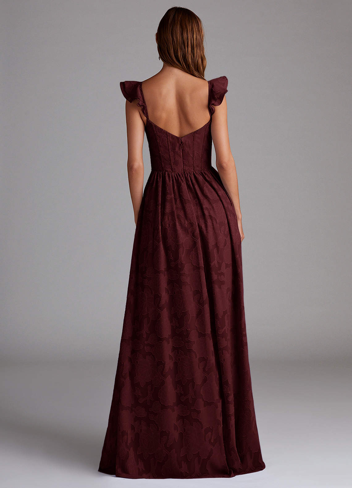 Denisse A-Line Sweetheart Floral Burnout Wedding Guest Dress in Wine