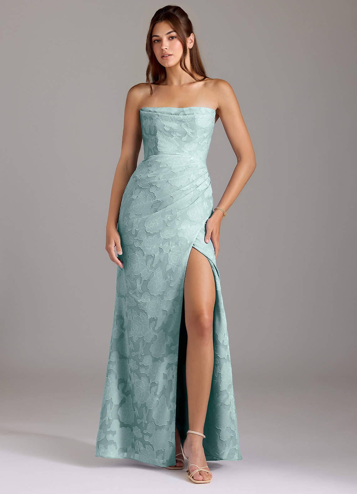 Leonis Sheath Strapless Floral Burnout Bridesmaid Dress in Mist