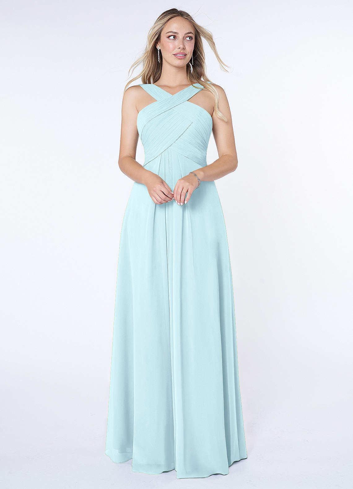Kaleigh A-Line Halter Chiffon Bridesmaid Dress in Cloud Blue