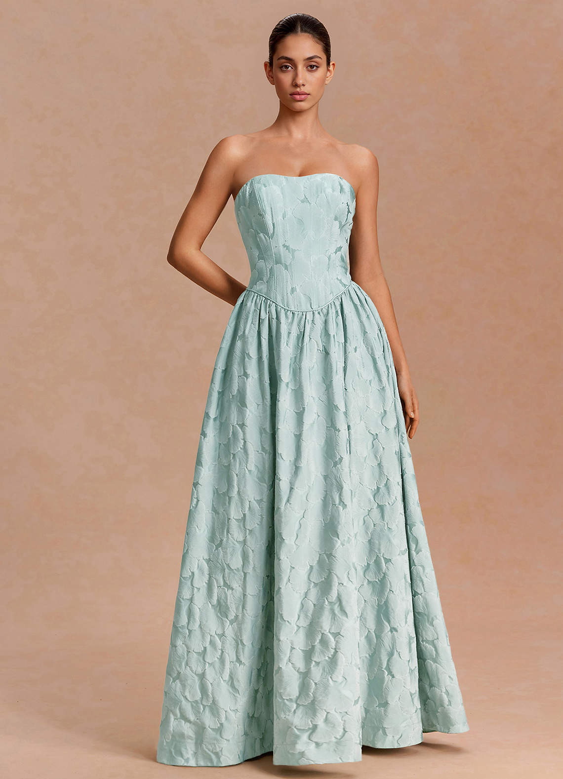 Adelia A-Line Corset Jacquard Evening Dress in French Blue