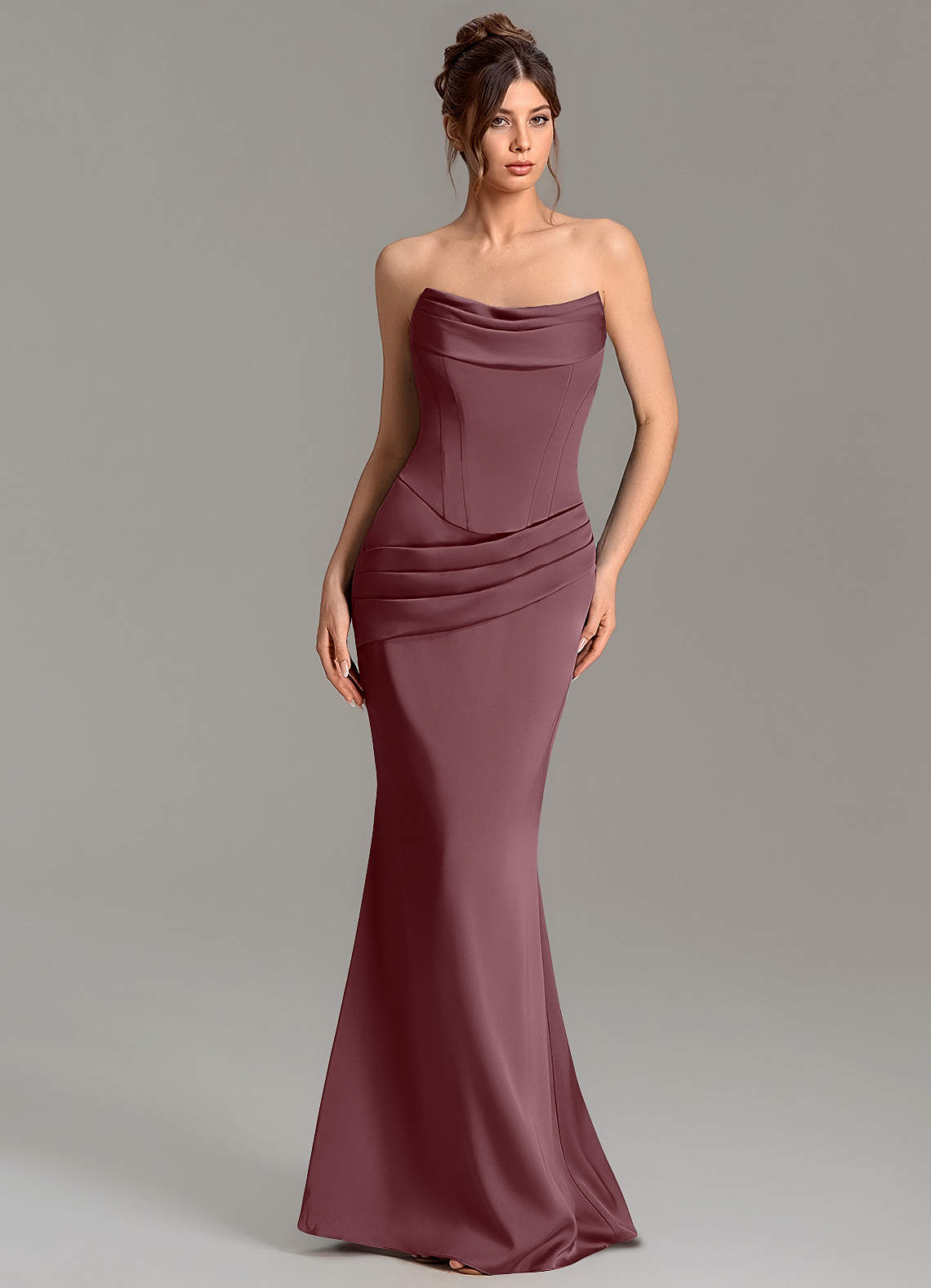 Adrienne Mermaid Cowl-Neck Stretch Satin Bridesmaid Dress in Sangria