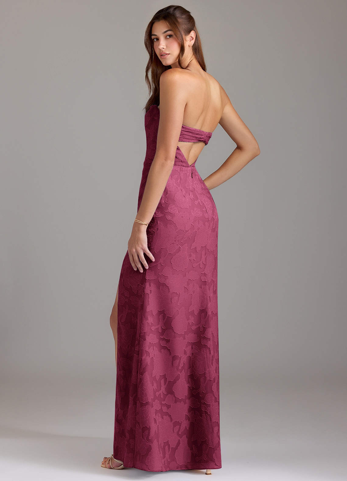 Leonis Sheath Strapless Floral Burnout Bridesmaid Dress in Mulberry