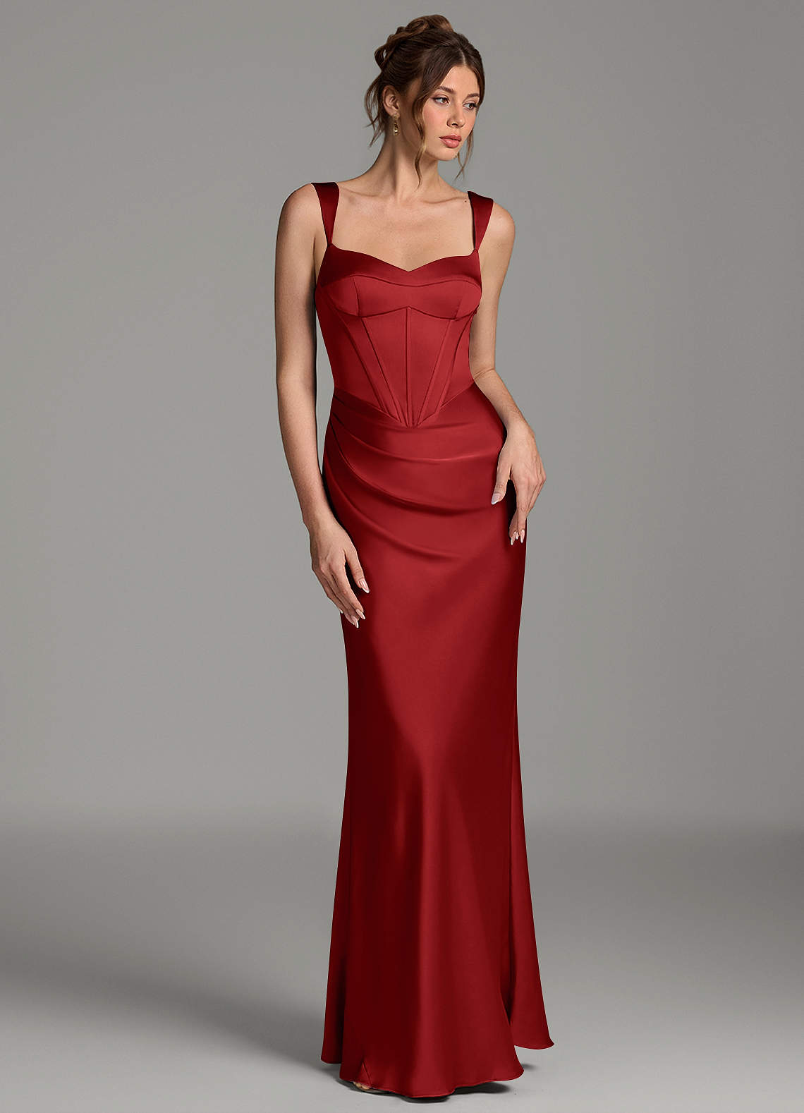 Mela Sheath Sweetheart Stretch Satin Bridesmaid Dress in Pomegranate