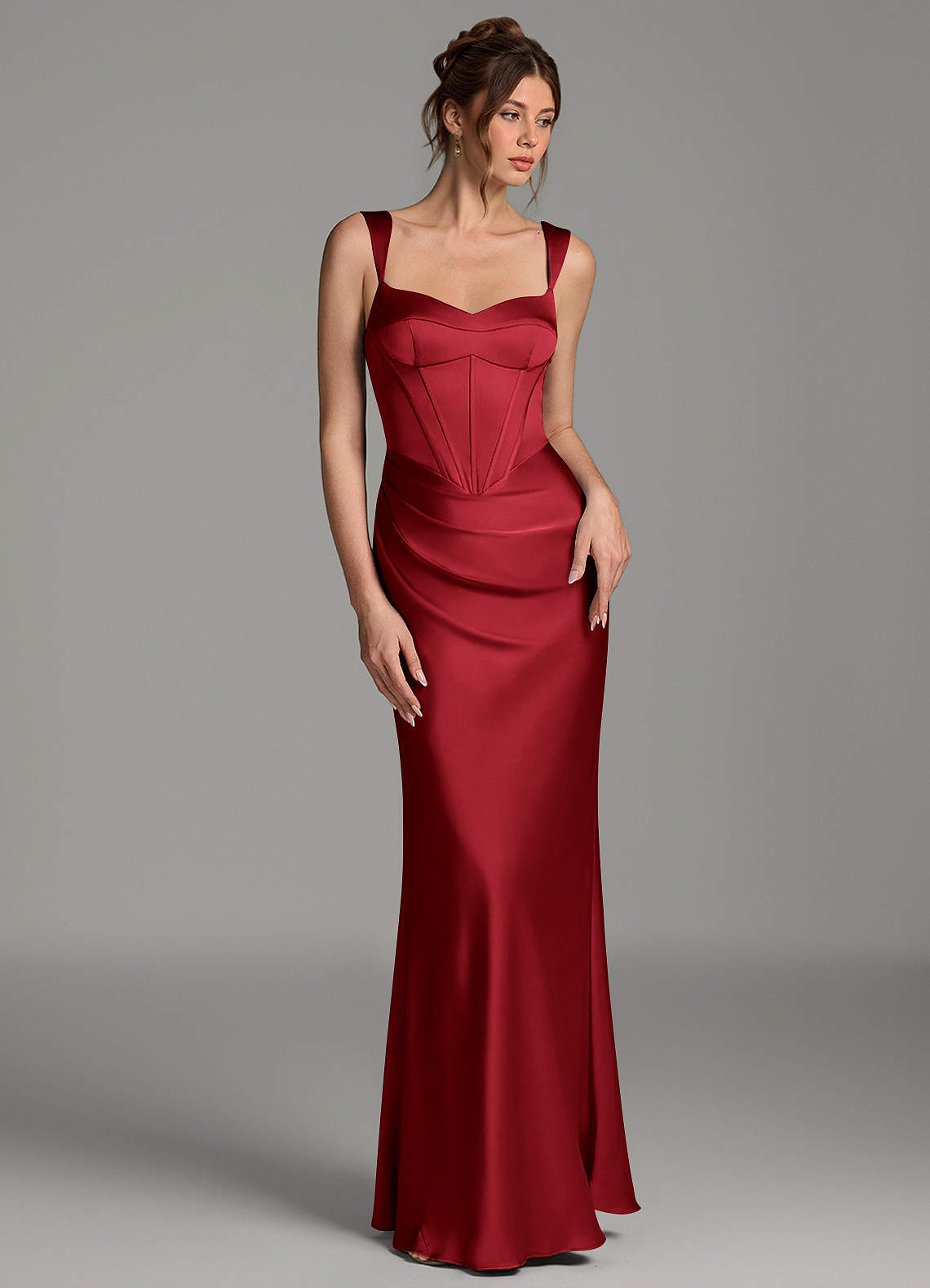 Mela Sheath Sweetheart Stretch Satin Bridesmaid Dress in Scarlet