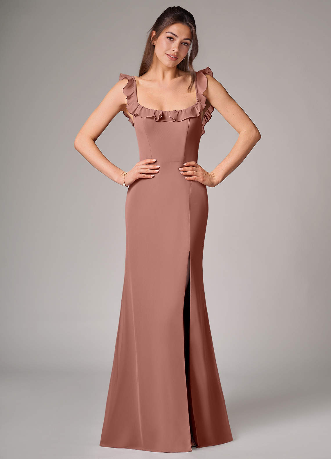 Callie Mermaid Scoop-Neck Chiffon Bridesmaid Dress in Cedar Rose