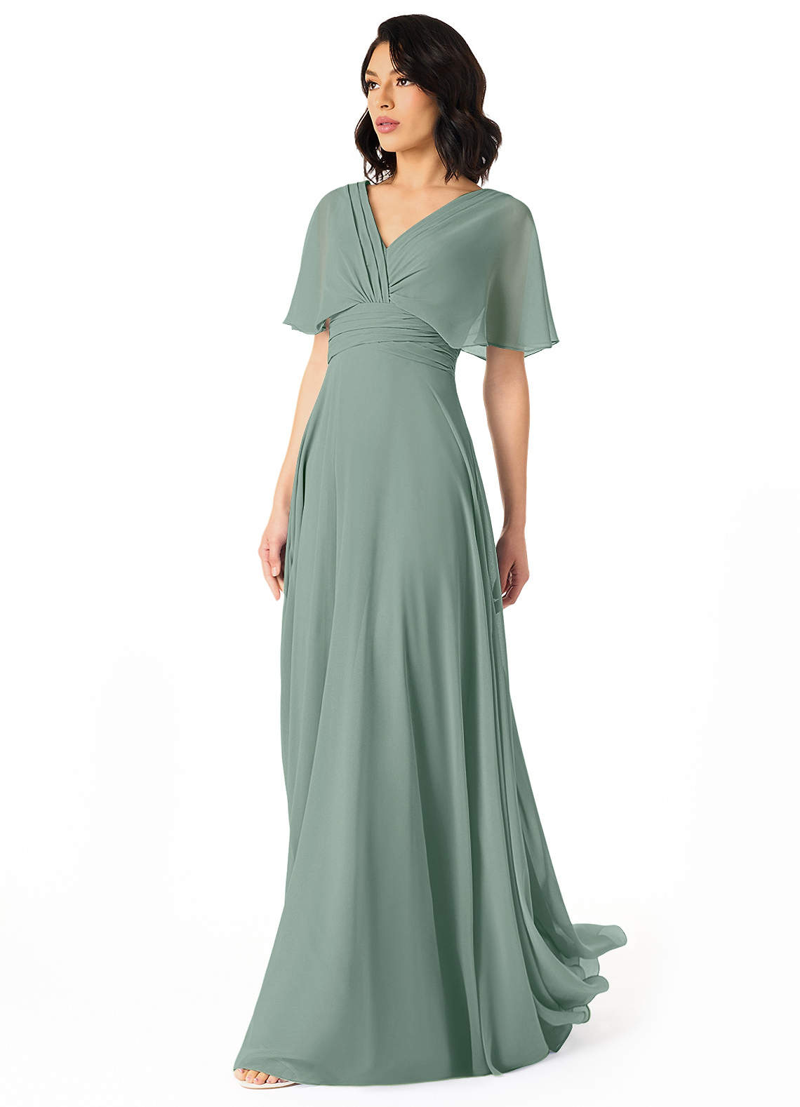 Pamela A-Line V-Neck Chiffon Bridesmaid Dress in Silver Sage