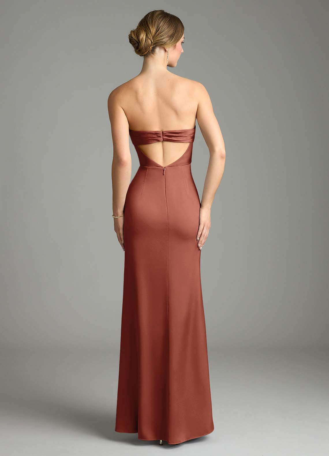 Leonis Mermaid Cowl-Neck Stretch Satin Bridesmaid Dress in Auburn