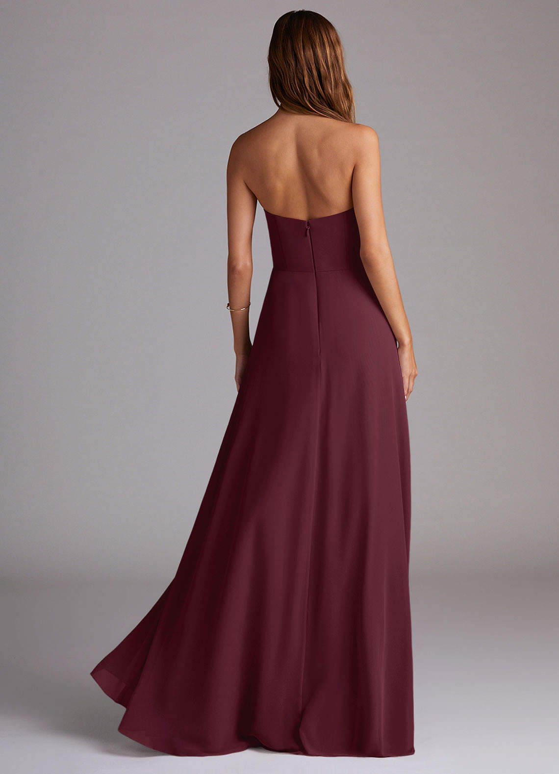 Wren A-Line Straight-Neck Chiffon Bridesmaid Dress in Cabernet