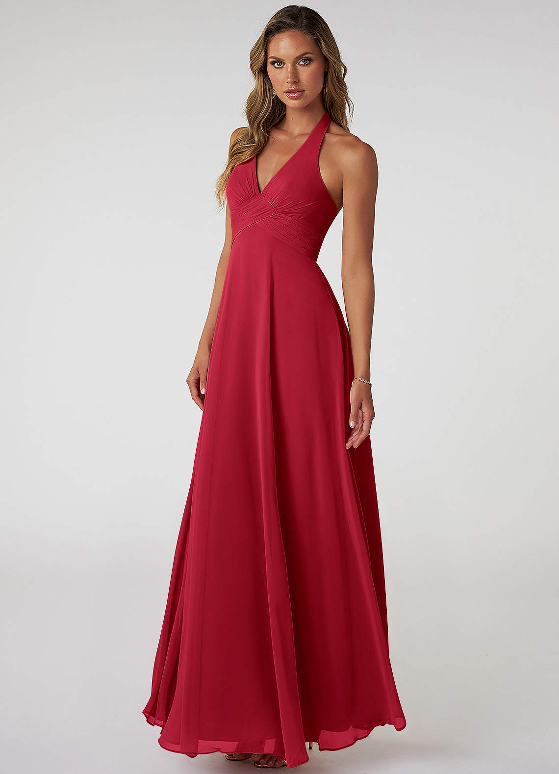 Tessie A-Line V-Neck Chiffon Bridesmaid Dress in Scarlet