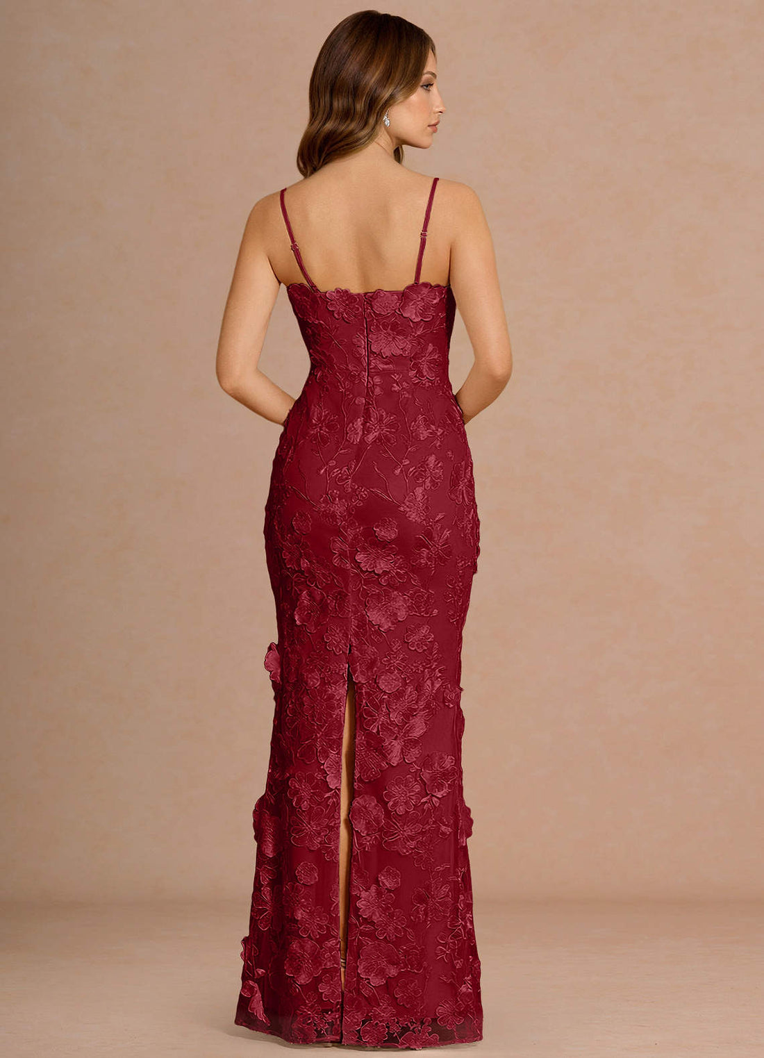 Della Mermaid Floral Lace Evening Dress in Merlot