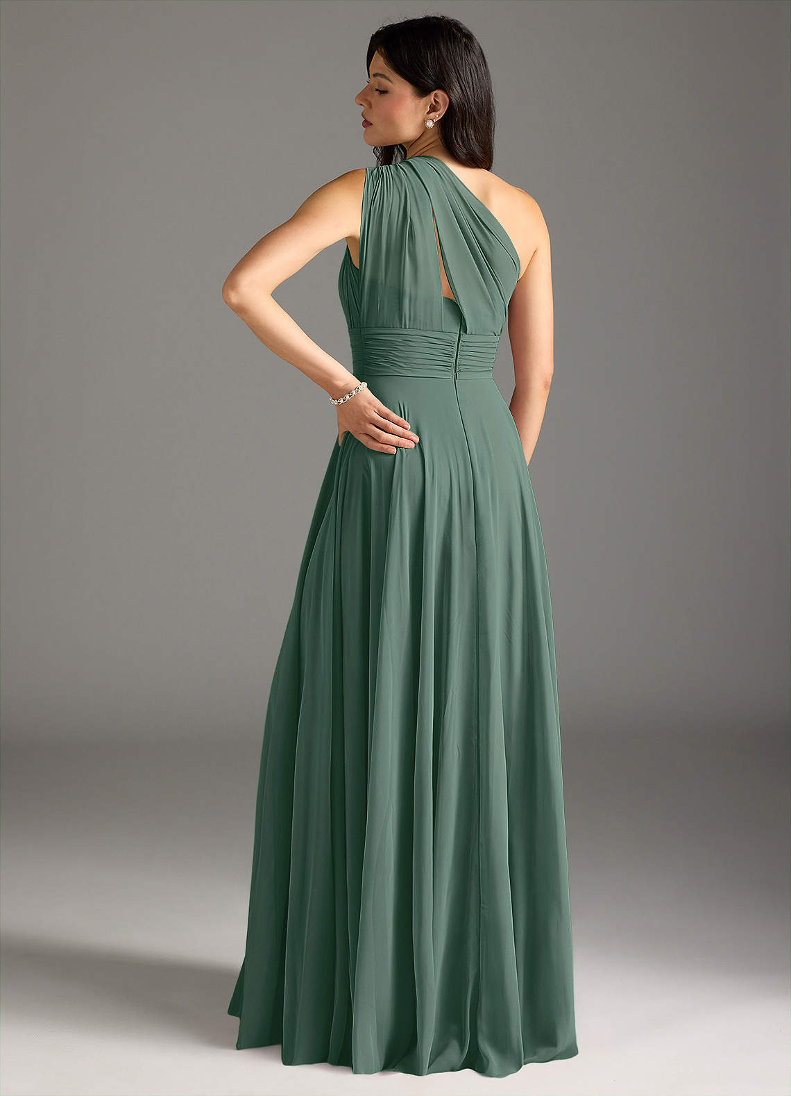 Charlize A-Line One-Shoulder Chiffon Bridesmaid Dress in Sea Moss