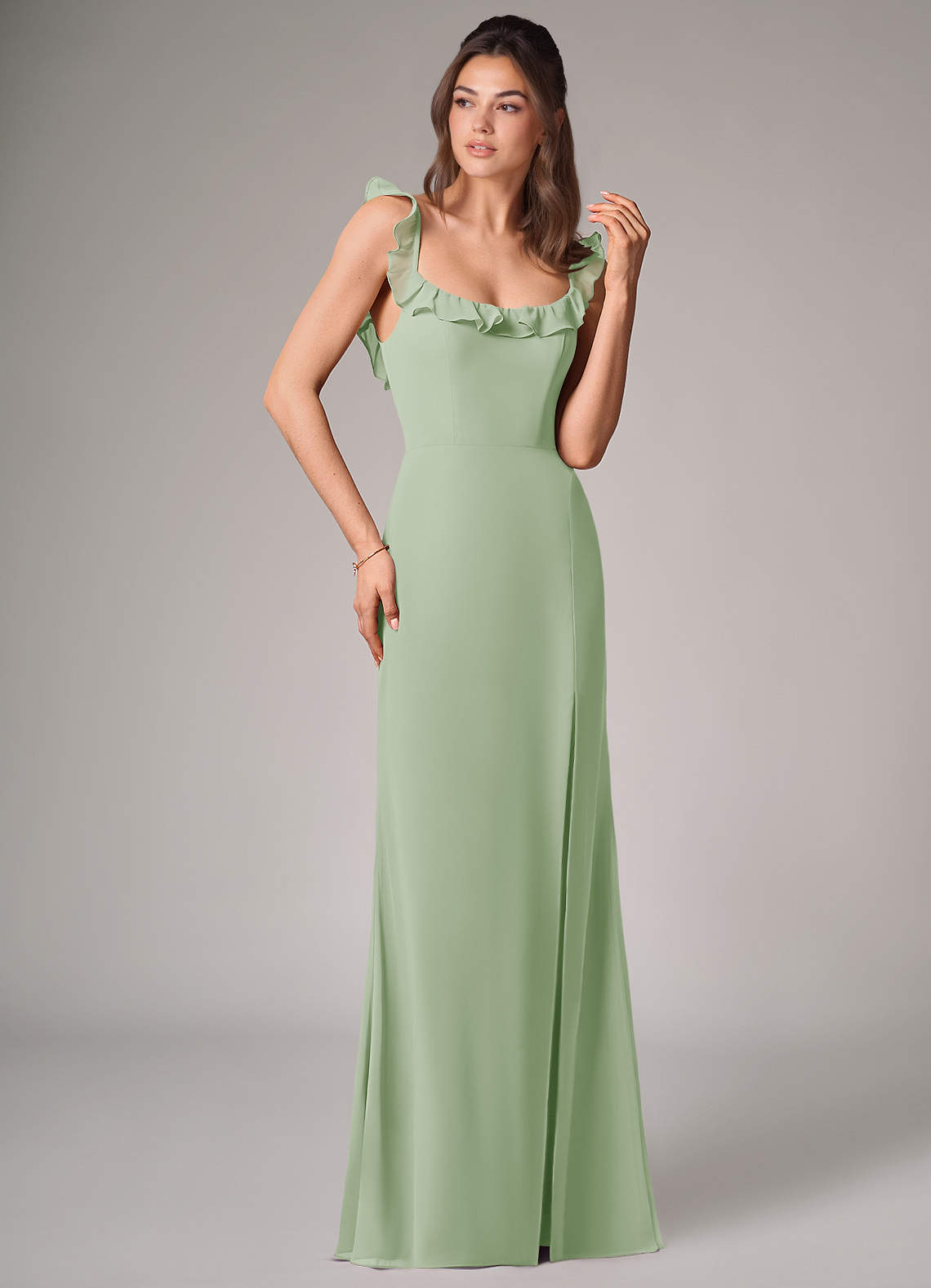 Callie Mermaid Scoop-Neck Chiffon Bridesmaid Dress in Dusty Sage