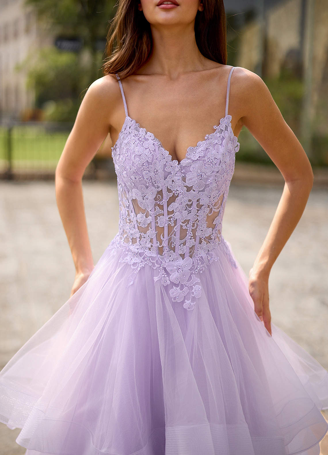 Spitze Ball Gown Sweetheart Lace Tulle Evening Dress in Purple