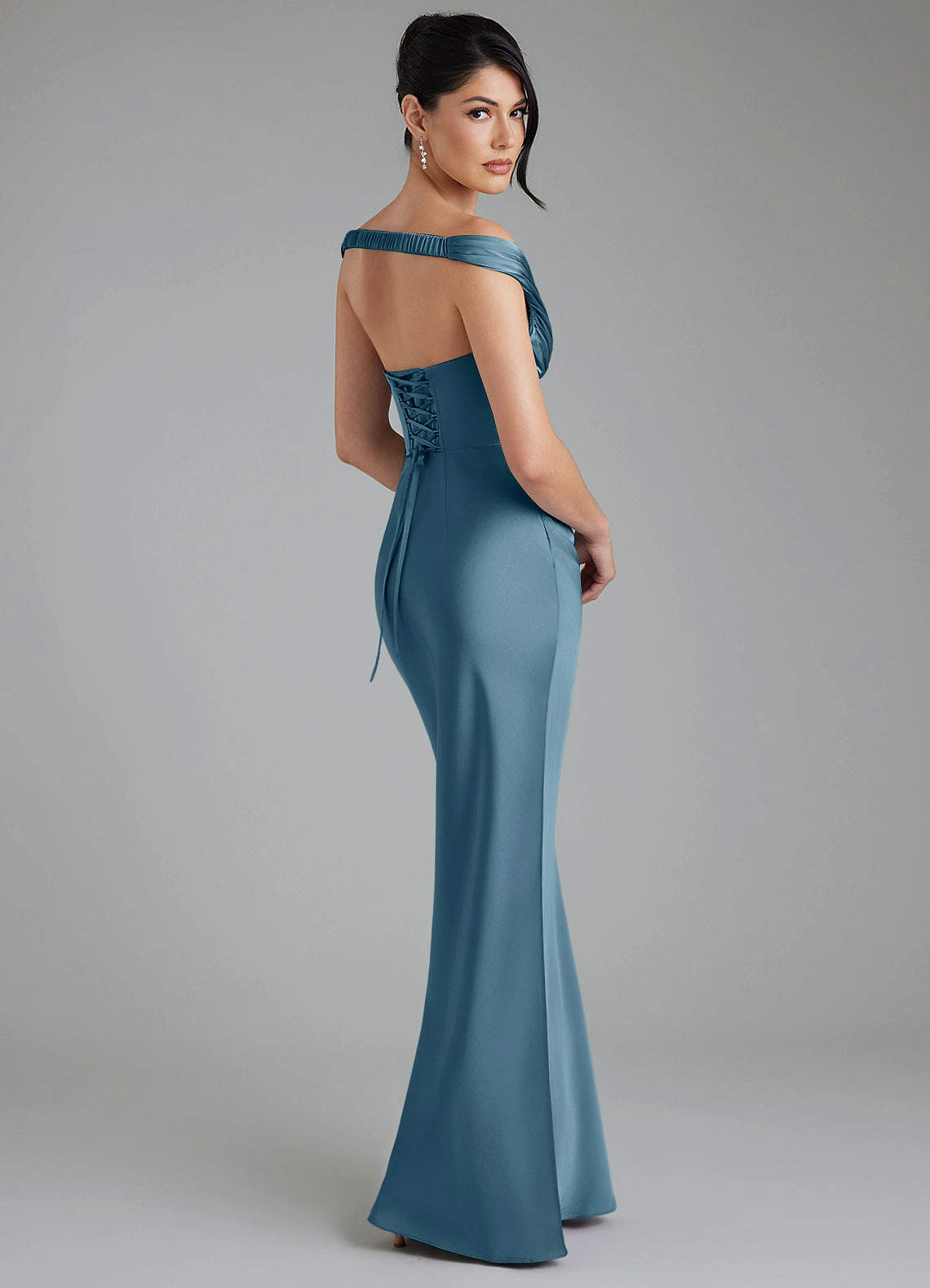 Stella Sheath V-Neck Stretch Satin Bridesmaid Dress in Bermuda