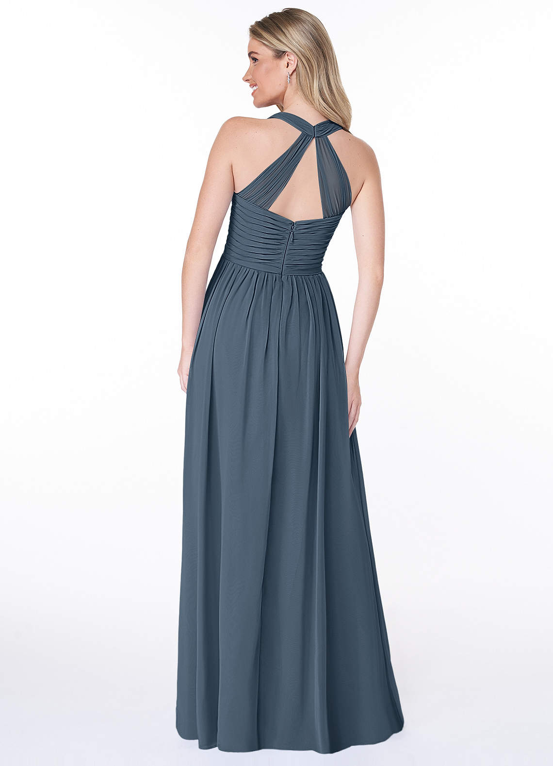 Jaclyn A-Line Halter Chiffon Bridesmaid Dress in Neptune