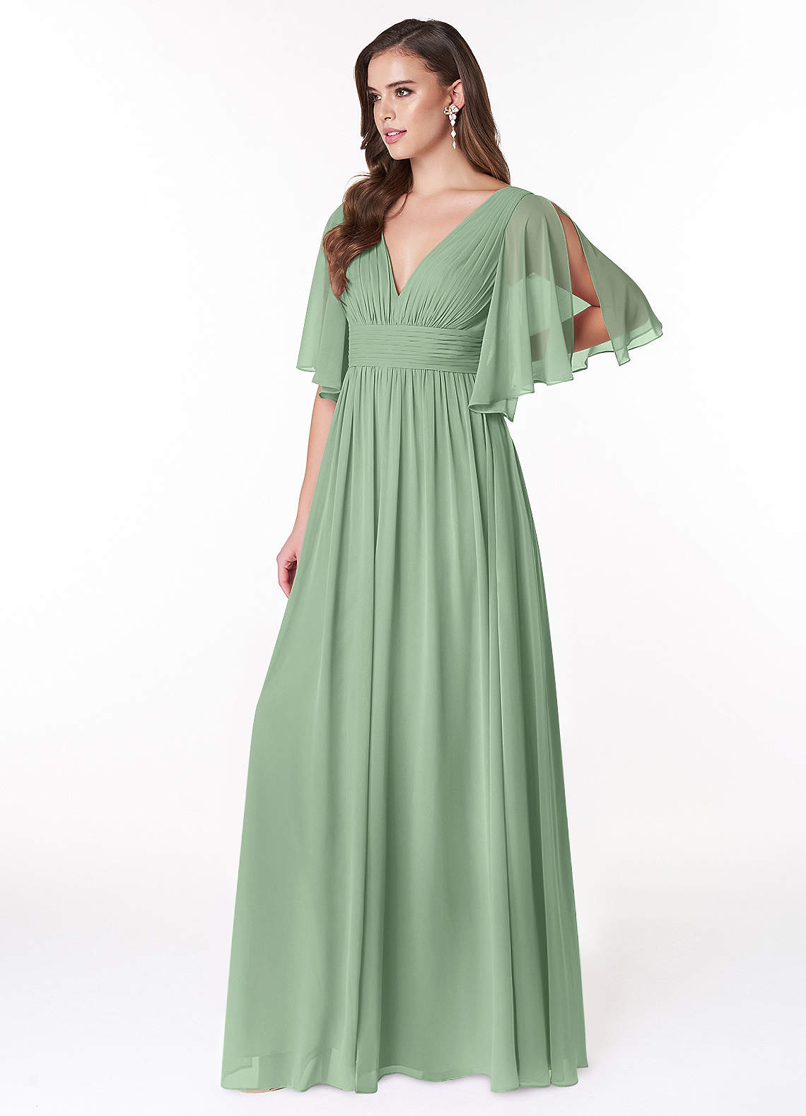 Temeka A-Line V-Neck Chiffon Bridesmaid Dress in Matcha