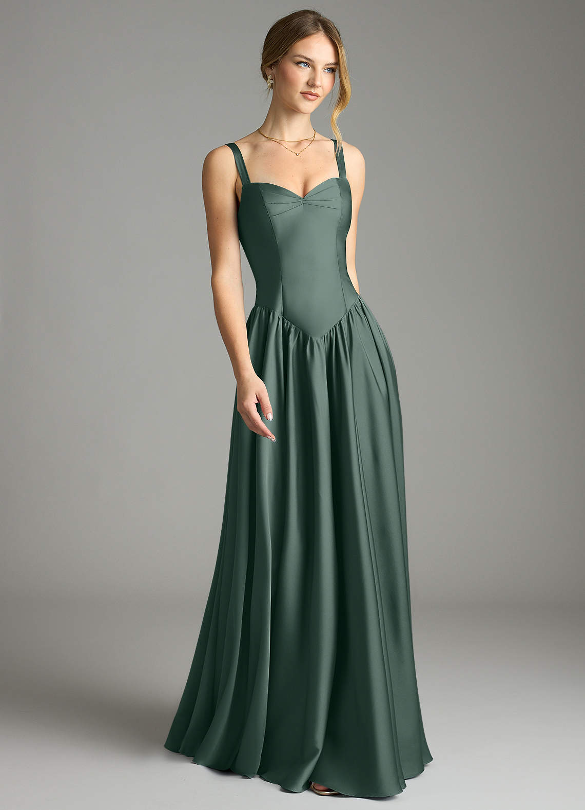 Evadina A-Line Sweetheart Stretch Satin Bridesmaid Dress in Sea Moss